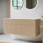 1250mm Wooden Fluted Wall Hung Double Countertop Vanity Unit - Matira