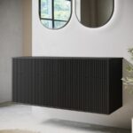 1250mm Black Wooden Fluted Wall Hung Countertop Double Vanity Unit - Matira