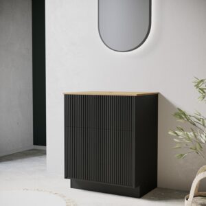 650mm Black Wooden Freestanding Countertop Vanity Unit with Wood Effect Worktop - Matira
