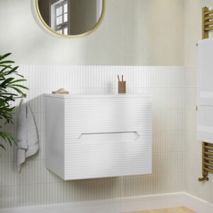 600mm White Fluted Wall Hung Countertop Vanity Unit - Melbourne