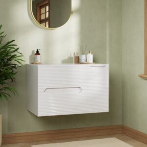 800mm White Fluted Wall Hung Countertop Vanity Unit - Melbourne
