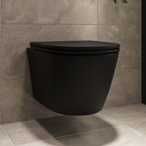 Matt Black Wall Hung Rimless Short Projection Toilet with Soft Close Seat - Newport