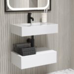 600mm White Wall Hung Vanity Unit with Rectangular Basin - Oslo