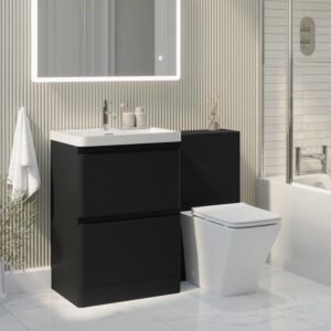 1100mm Black Toilet and Sink Unit with Square Toilet - Pendle