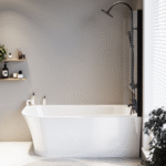 Freestanding Shower Bath Single Ended Right Hand Corner with Matt Black Bath Screen 1700 x 750mm - Vigo