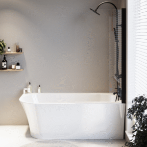 Freestanding Shower Bath Single Ended Right Hand Corner with Matt Black Bath Screen 1700 x 750mm - Vigo