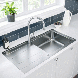 Single Bowl Inset Chrome Stainless Steel Kitchen Sink with Reversible Drainer - Enza Isabella