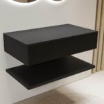 800mm Black Wall Hung Countertop Vanity Unit with Shelf - Lugo