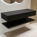 1200mm Black Wall Hung Countertop Double Vanity Unit with Shelf - Lugo