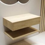 800mm Wood Effect Wall Hung Countertop Vanity Unit with Shelf - Lugo