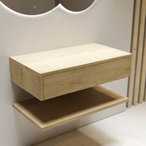 800mm Wood Effect Wall Hung Countertop Vanity Unit with Shelf - Lugo