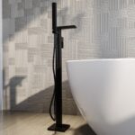 Black Freestanding Waterfall Bath Shower Mixer Tap - Quadra