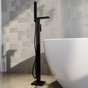 Black Freestanding Waterfall Bath Shower Mixer Tap - Quadra