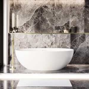 Freestanding Double Ended Stone Resin Solid Surface Bath 1700 x 750mm - Opal