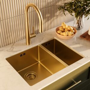 1.5 Bowl Undermount Brushed Brass Stainless Steel Kitchen Sink - Enza Tamara