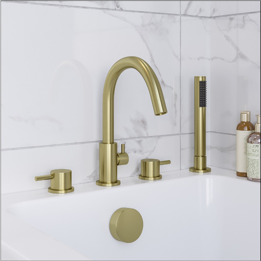Brushed Brass 4 Hole Bath Shower Mixer Tap - Arissa - Image 2