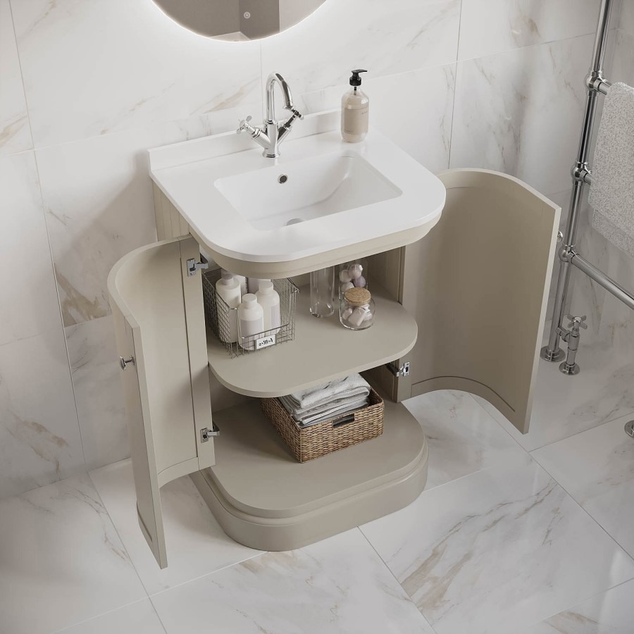 600mm Beige Curved Freestanding Vanity Unit with Basin - Bowland - Image 2