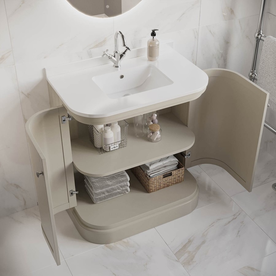 800mm Beige Curved Freestanding Vanity Unit with Basin - Bowland - Image 2