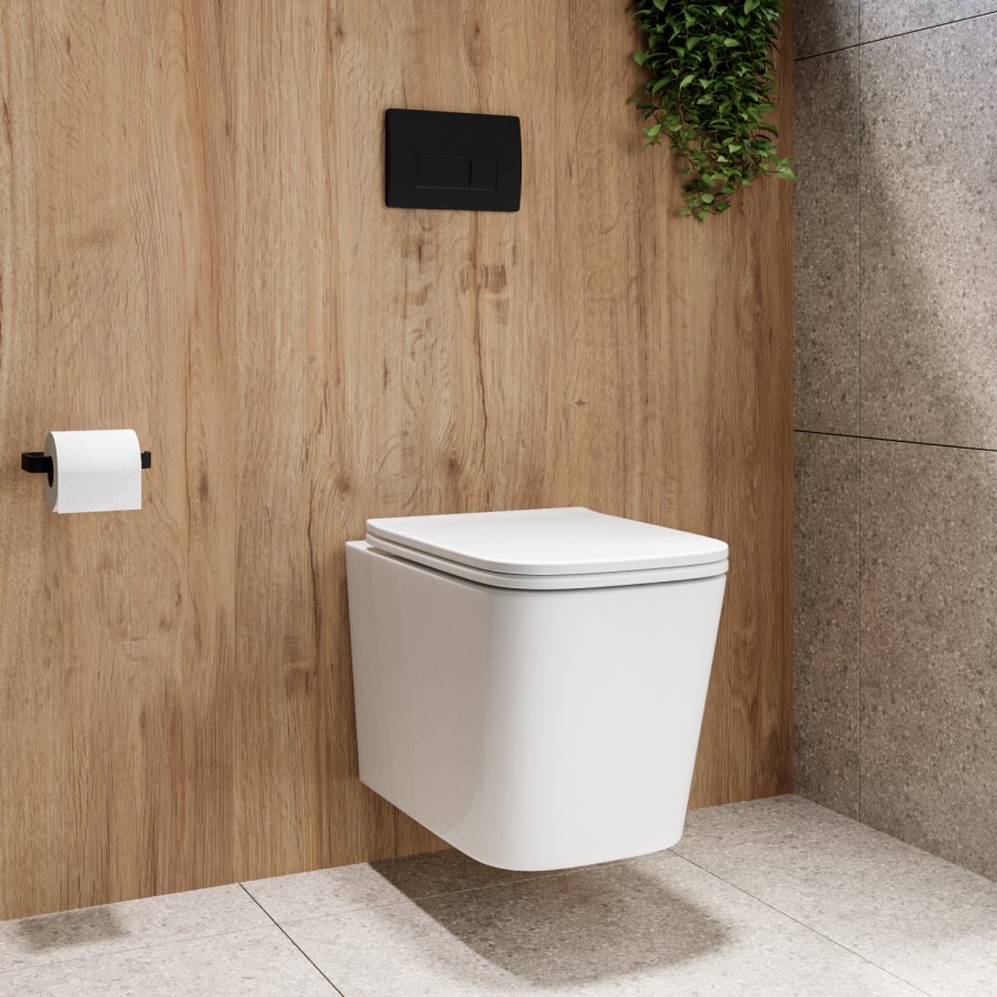 Albi Wall Hung Toilet 1160mm Pneumatic Frame & Cistern & Black Flush Plate - Image 2