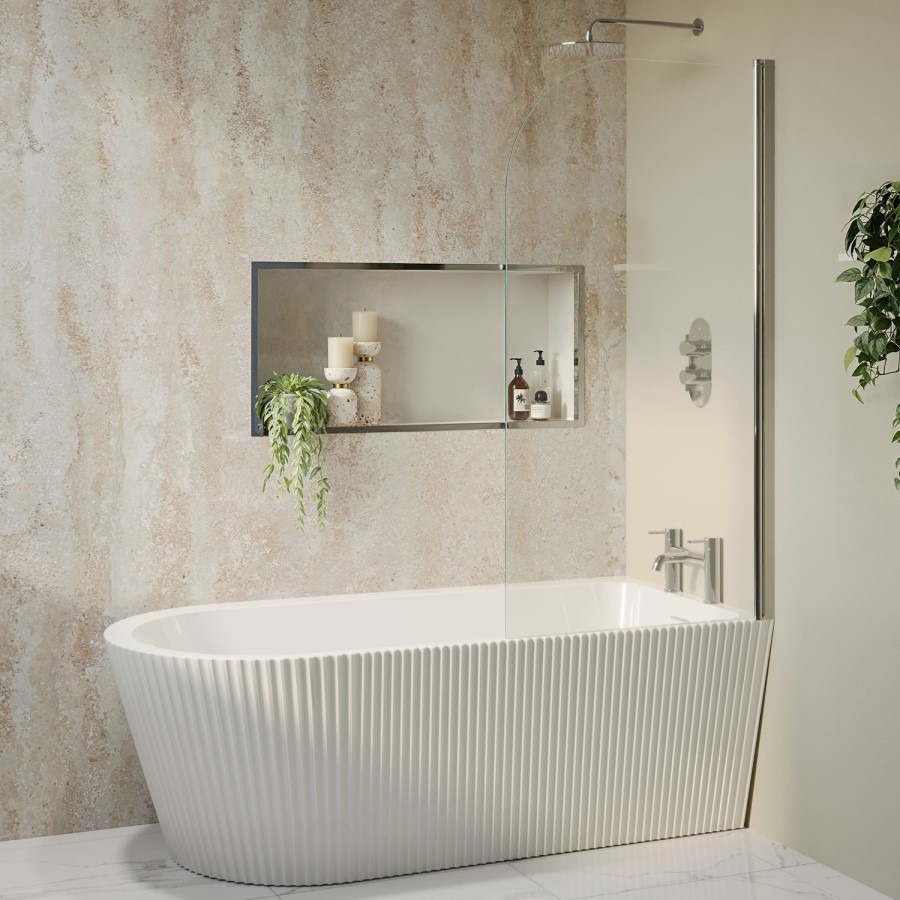 Freestanding Single Ended Right Hand Fluted Corner Bath 1650 x 800mm With Chrome Bath Screen - Amaro - Image 2