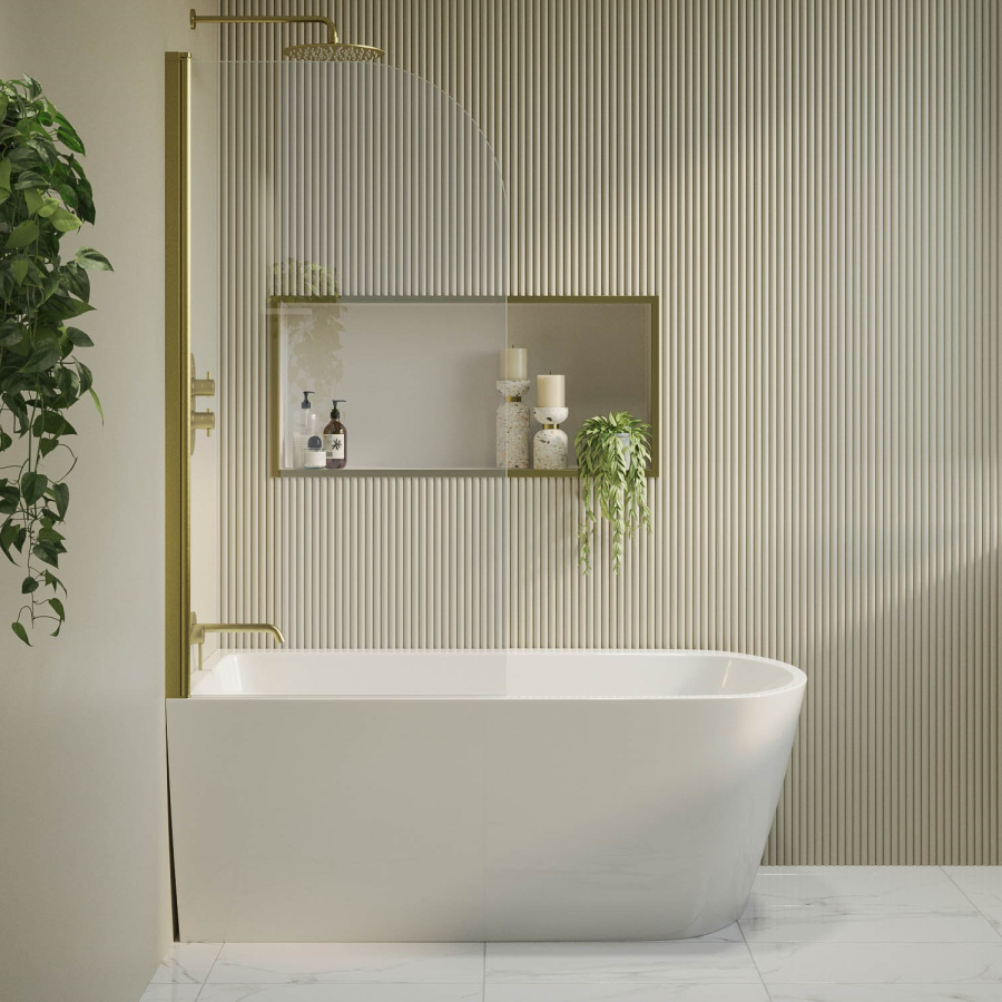 Freestanding Shower Bath Single Ended Left Hand Corner with Brass Bath Screen 1500 x 800mm - Amaro - Image 2
