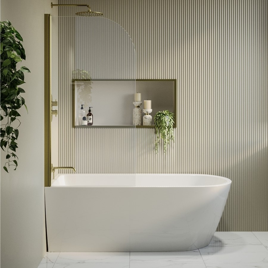 Freestanding Shower Bath Single Ended Left Hand Corner with Brass Bath Screen 1650 x 800mm - Amaro - Image 2