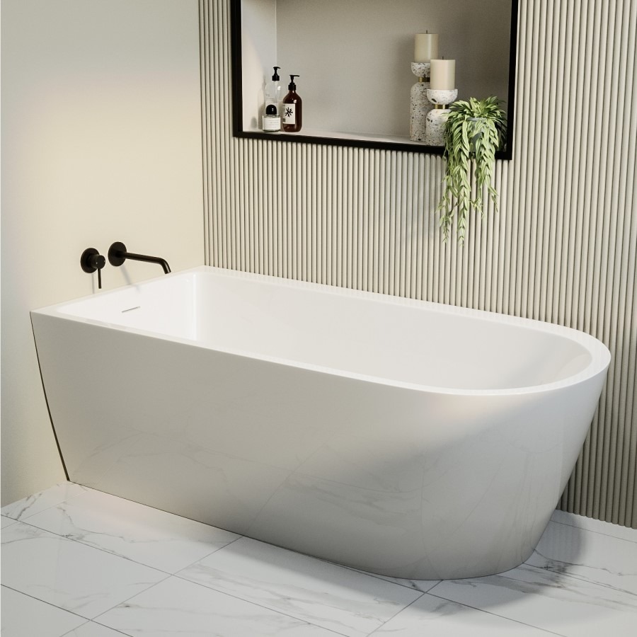 Freestanding Single Ended Left Hand Corner Shower Bath with Black Bath Screen 1650 x 800mm - Amaro - Image 2