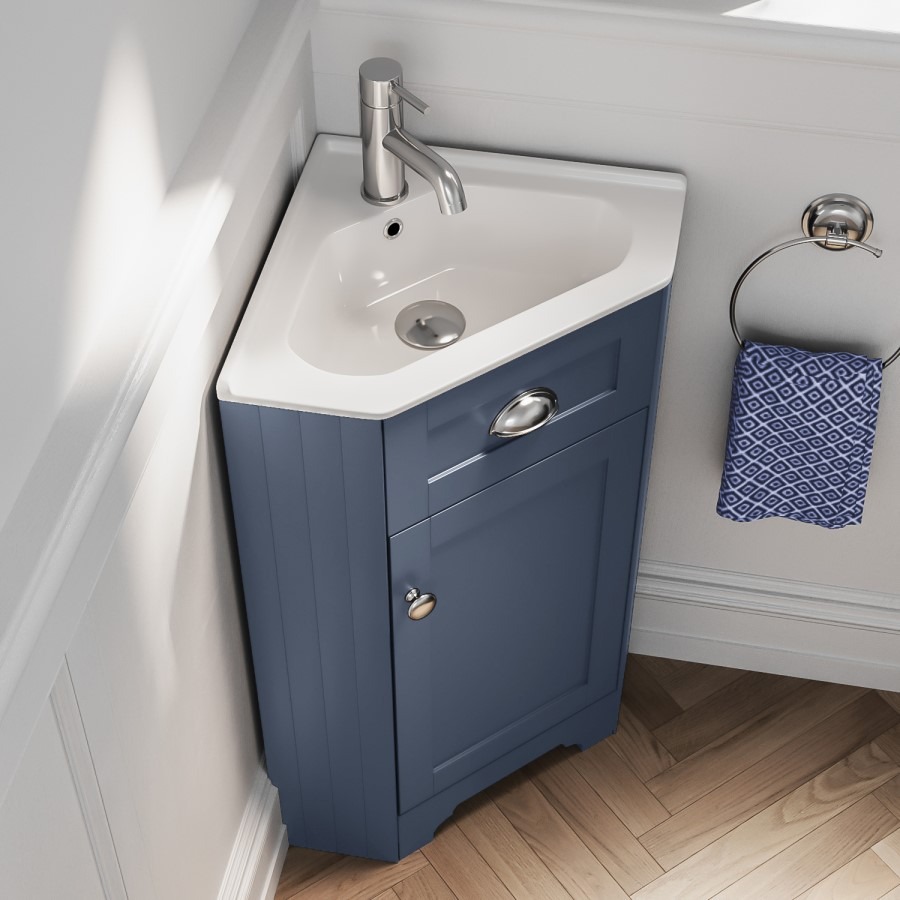 580mm Blue Corner Vanity Unit - Baxenden - Image 2