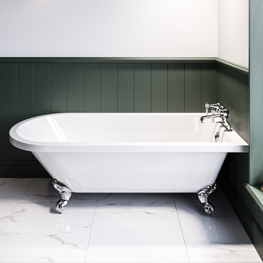 Freestanding Single Ended Bath with Chrome Feet 1660 x 740mm - Park Royal - Image 2