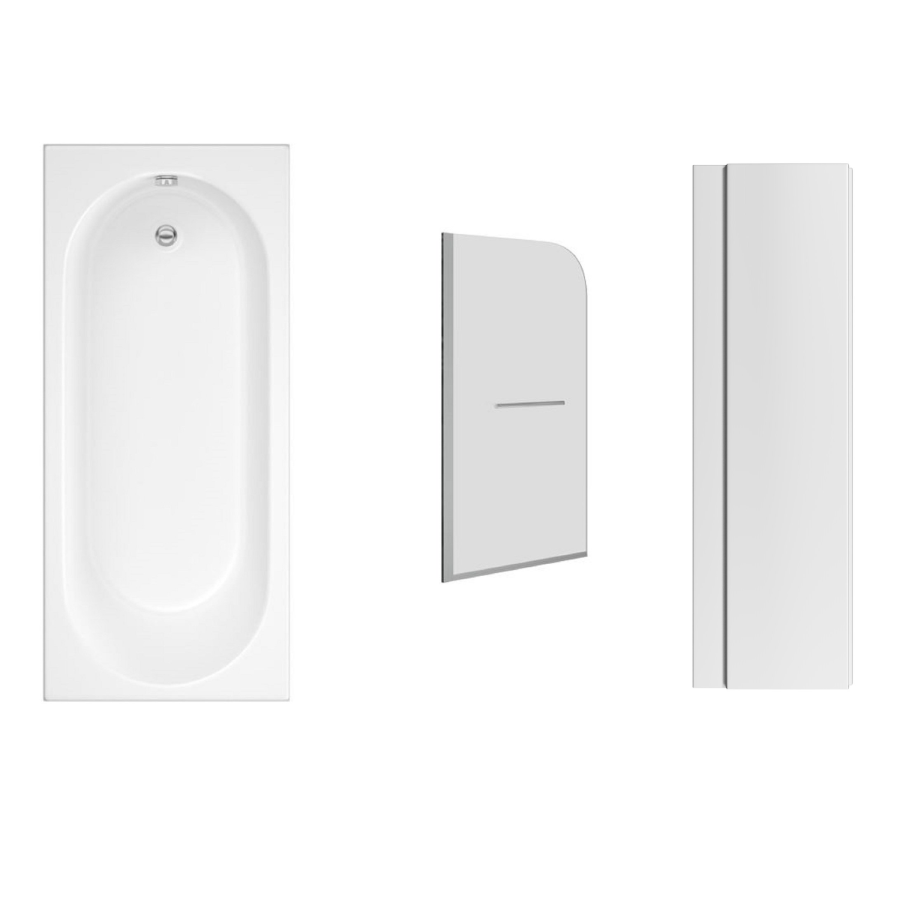 Single Ended Shower Bath with Front Panel & Chrome Bath Screen with Towel Rail 1500 x 700mm - Alton - Image 2