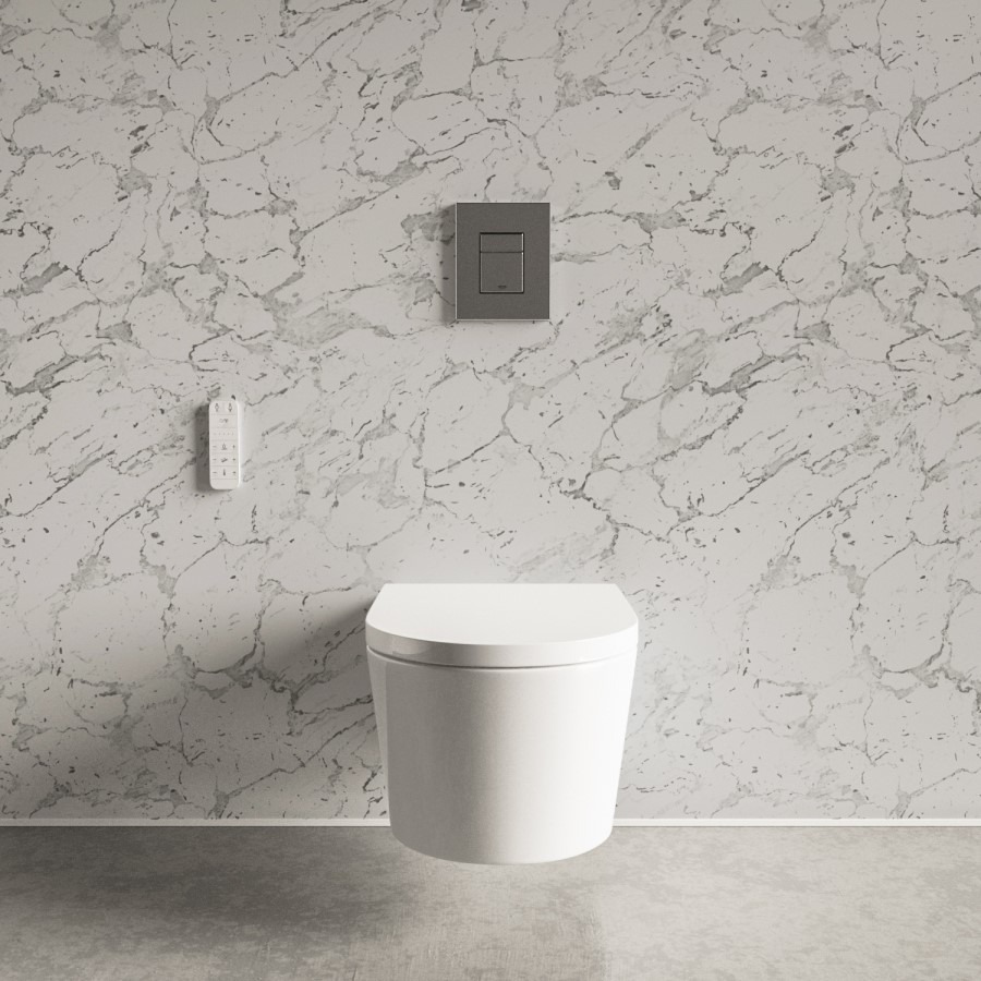 Wall Hung Smart Bidet Japanese Toilet & Grohe Frame Cistern and Chrome Flush Plate - Purificare - Image 2