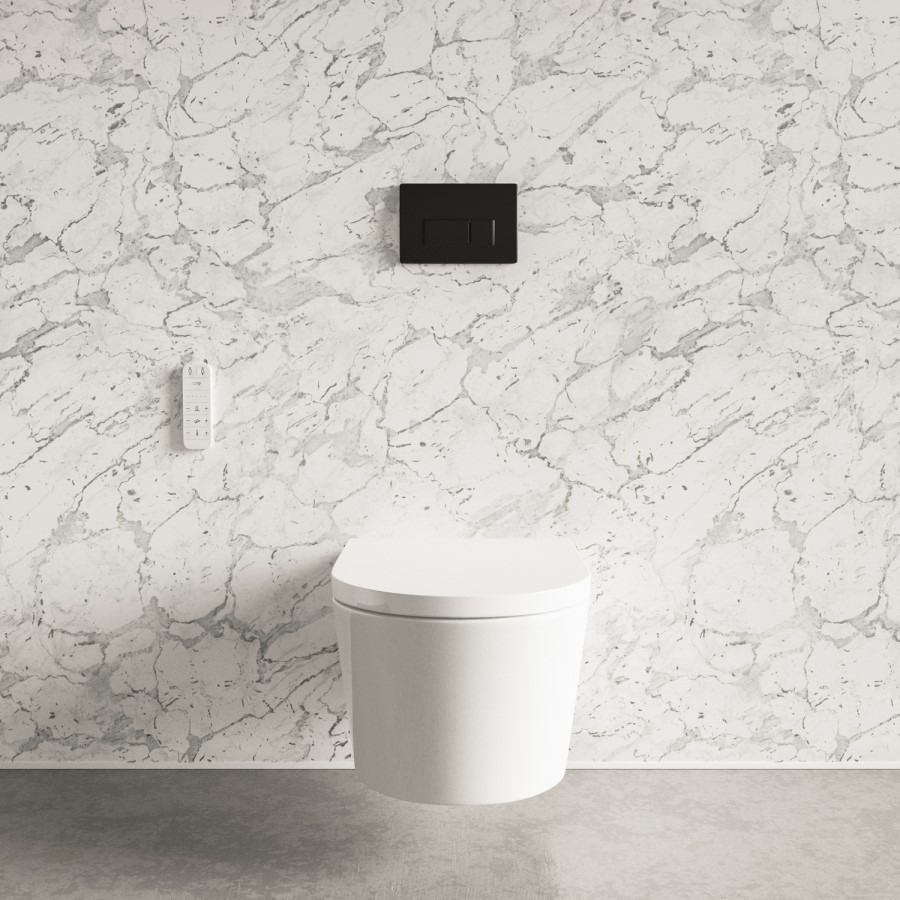 Wall Hung Smart Bidet Japanese Toilet & 1160mm Frame Cistern and Black Pneumatic Flush Plate - Purificare - Image 2
