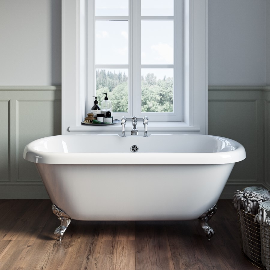 Freestanding Double Ended Roll Top Bath with Chrome Feet 1515 x 740mm - Park Royal - Image 2