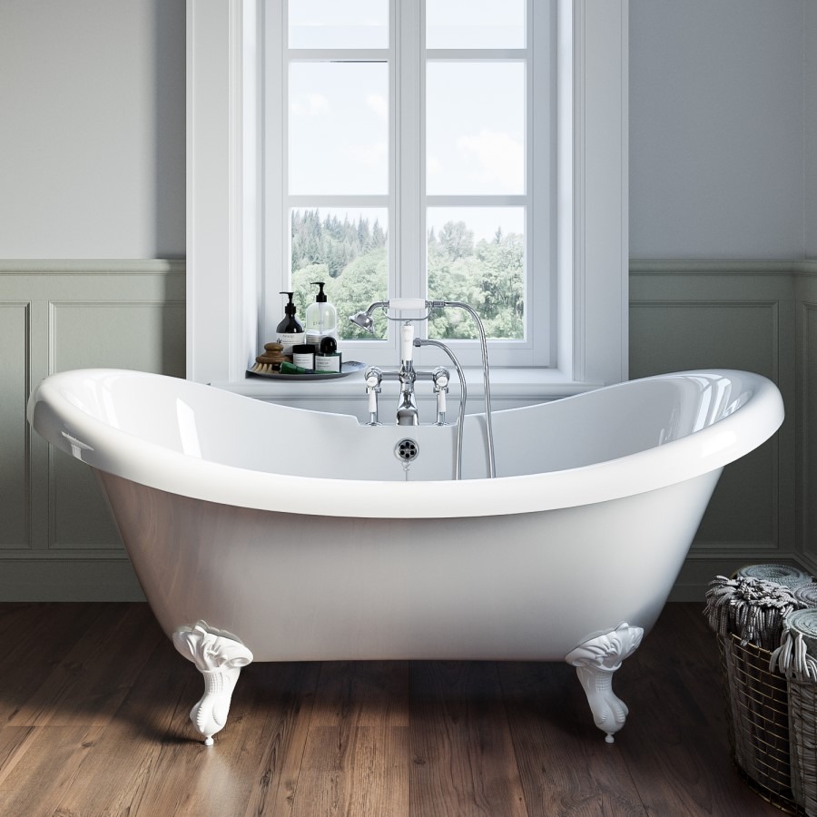 Freestanding Double Ended Roll Top Bath with White Feet 1750 x 740mm - Park Royal - Image 2