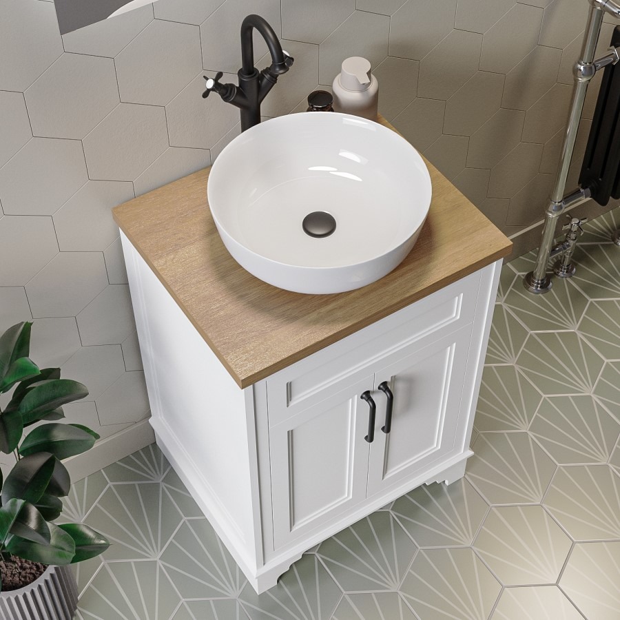 600mm White Freestanding Countertop Vanity Unit with Basin - Camden - Image 2