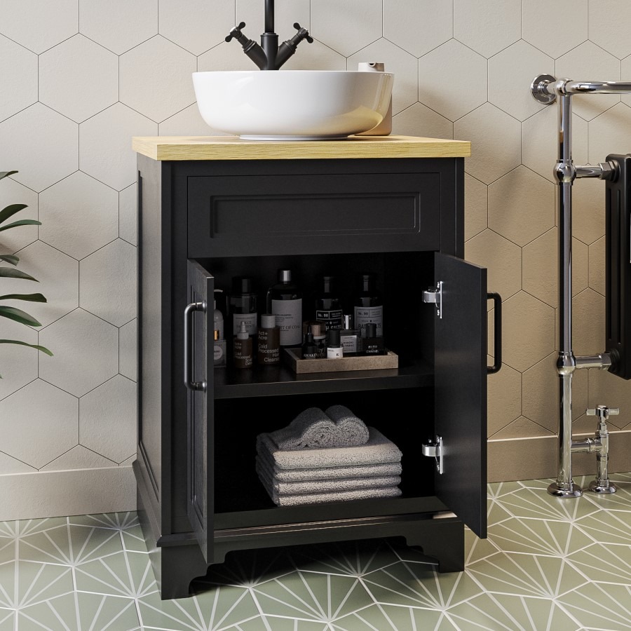 600mm Black Freestanding Countertop Vanity Unit with Basin - Camden - Image 2