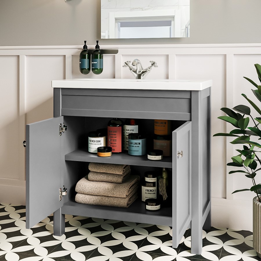 800mm Grey Freestanding Vanity Unit with Basin - Avebury - Image 2