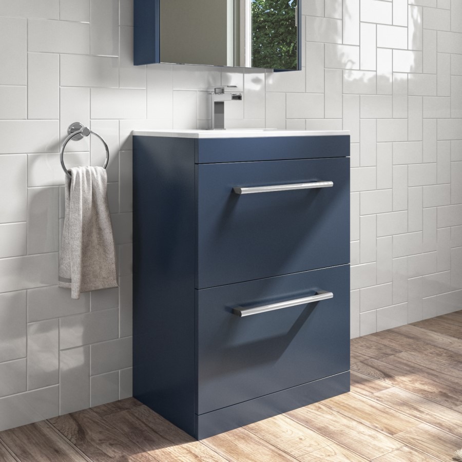 1100mm Blue Toilet and Sink Unit with Drawers, Round Toilet and Chrome Fittings - Ashford - Image 2
