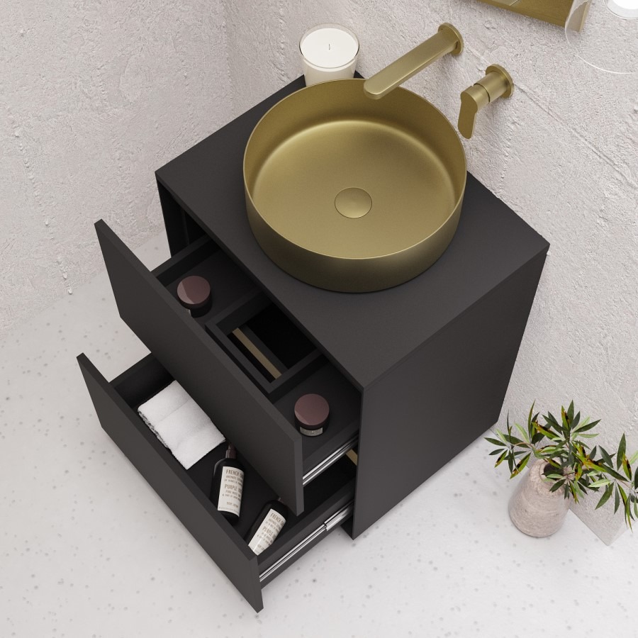 600mm Black Freestanding Countertop Vanity Unit with Basin - Roxbi - Image 2