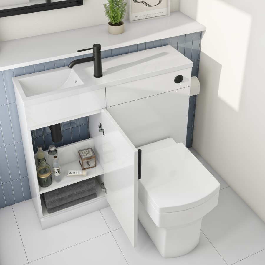900mm White Cloakroom Toilet and Sink Unit with Square Toilet and Black Fittings - Ashford - Image 2