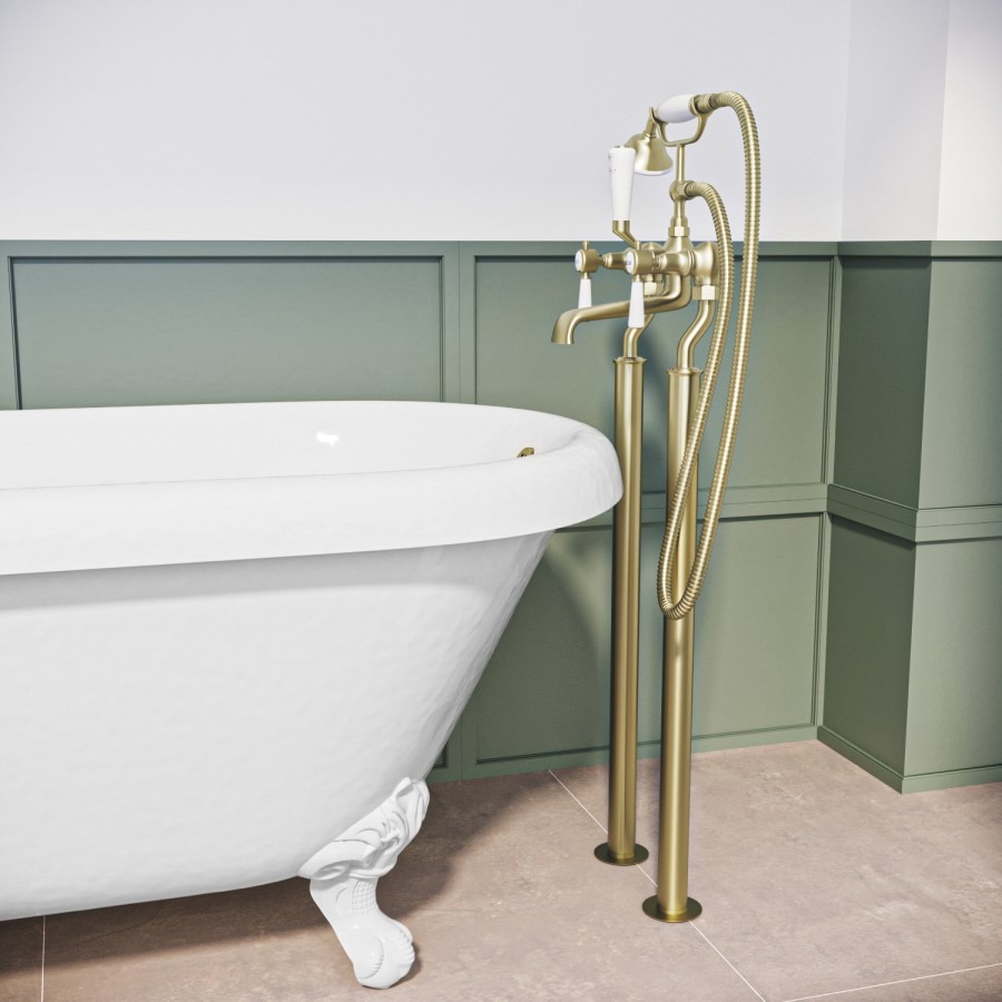 Gold Freestanding Bath Shower Mixer Tap - Helston - Image 2