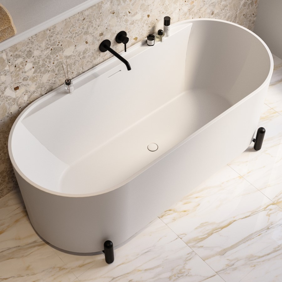 Matt White Freestanding Double Ended Bath with Ledge and Black Feet 1700 x 765mm - Clara - Image 2