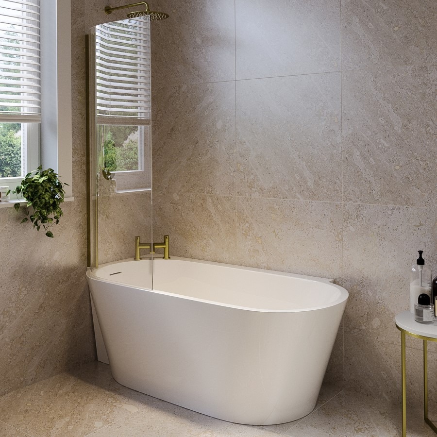 Freestanding Shower Bath Single Ended Left Hand Corner with Brass Bath Screen 1600 x 780mm - Cove - Image 2