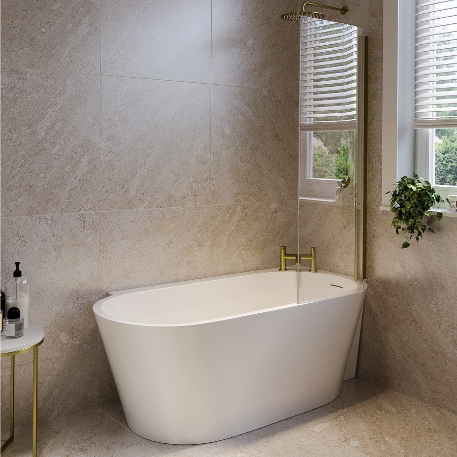 Freestanding Shower Bath Single Ended Right Hand Corner with Brass Bath Screen 1600 x 780mm - Cove - Image 2