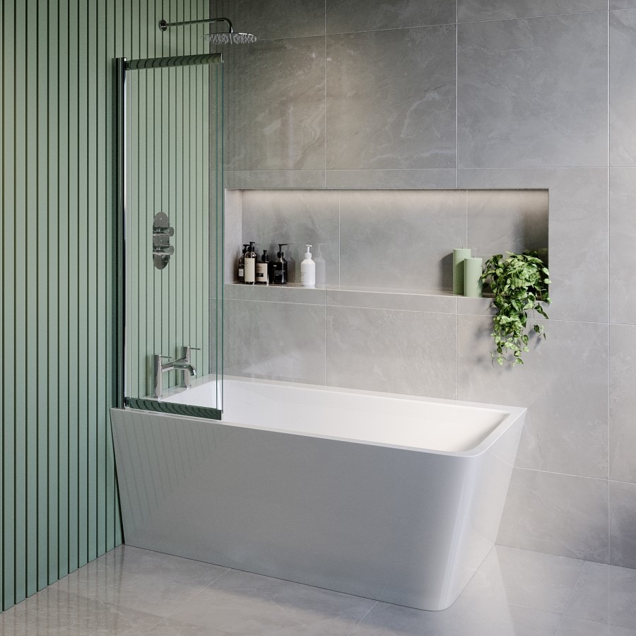Freestanding Single Ended Left Hand Corner Shower Bath with Chrome Sliding Bath Screen 1500 x 740mm - Kona - Image 2