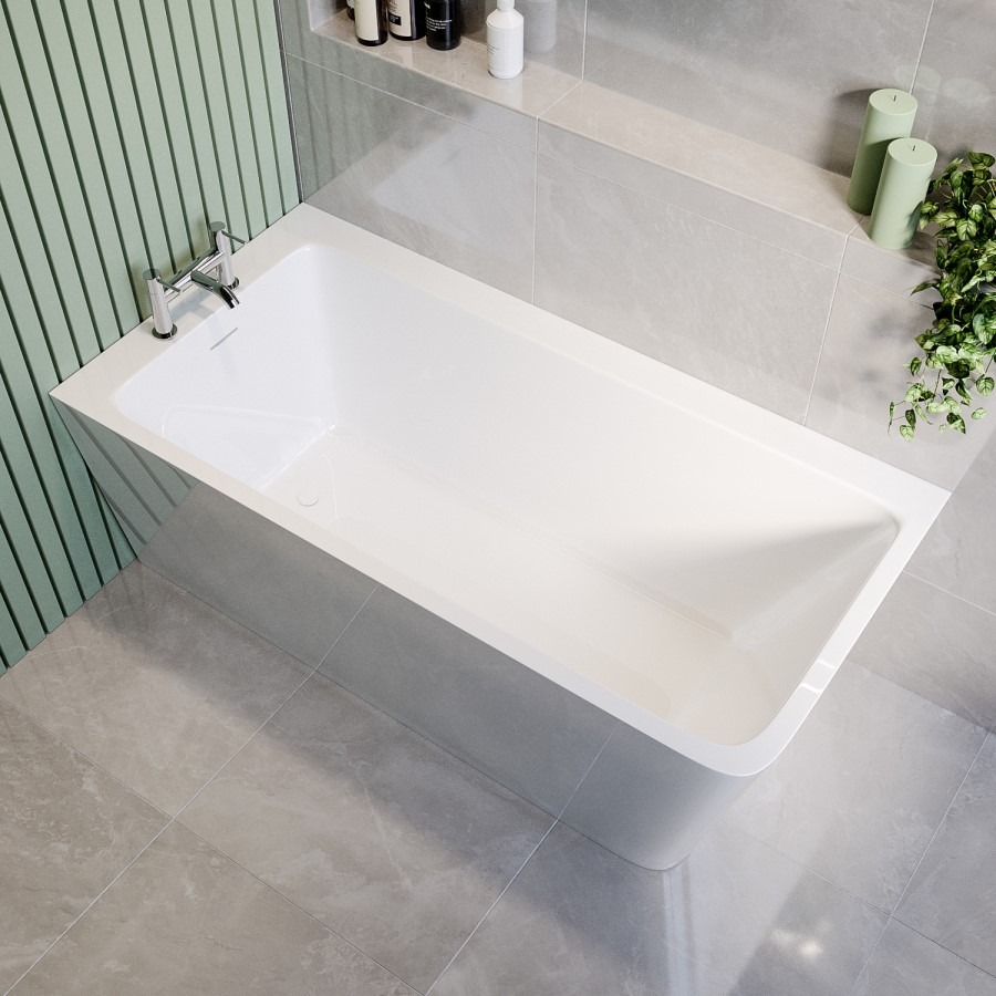 Freestanding Single Ended Left Hand Corner Shower Bath with Black Bath Screen with Towel Rail 1500 x 740mm - Kona - Image 2