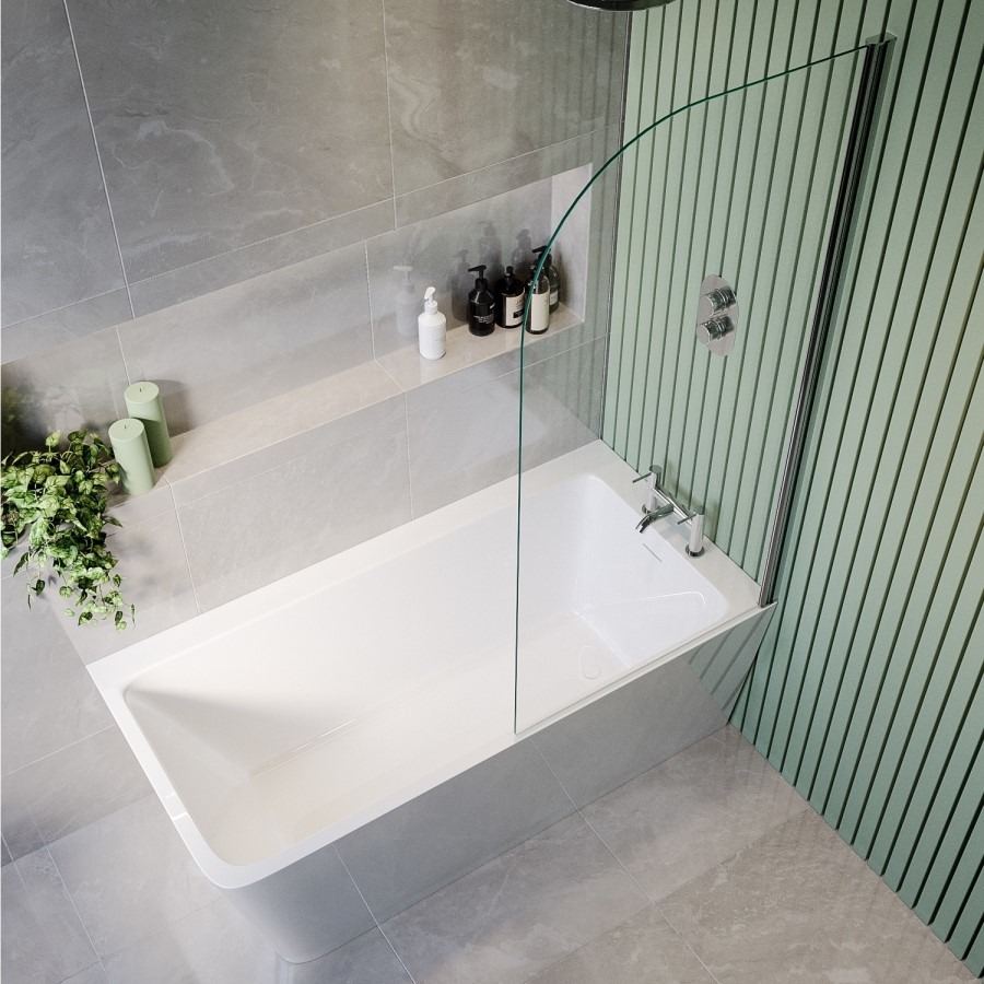 Freestanding Shower Bath Single Ended Right Hand Corner with Chrome Bath Screen 1500 x 740mm - Kona - Image 2