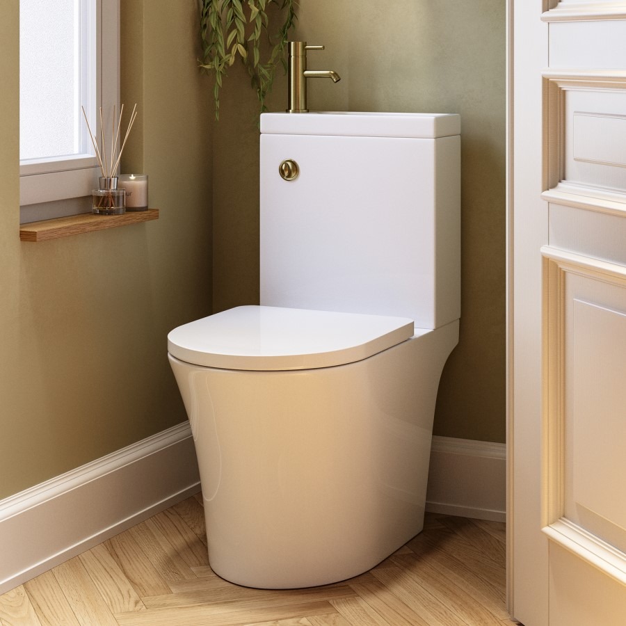 Close Coupled Open Back Toilet with Sink on Top & Brass Fittings - Legend - Image 2