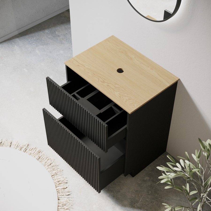 650mm Black Wooden Freestanding Countertop Vanity Unit with Wood Effect Worktop - Matira - Image 2