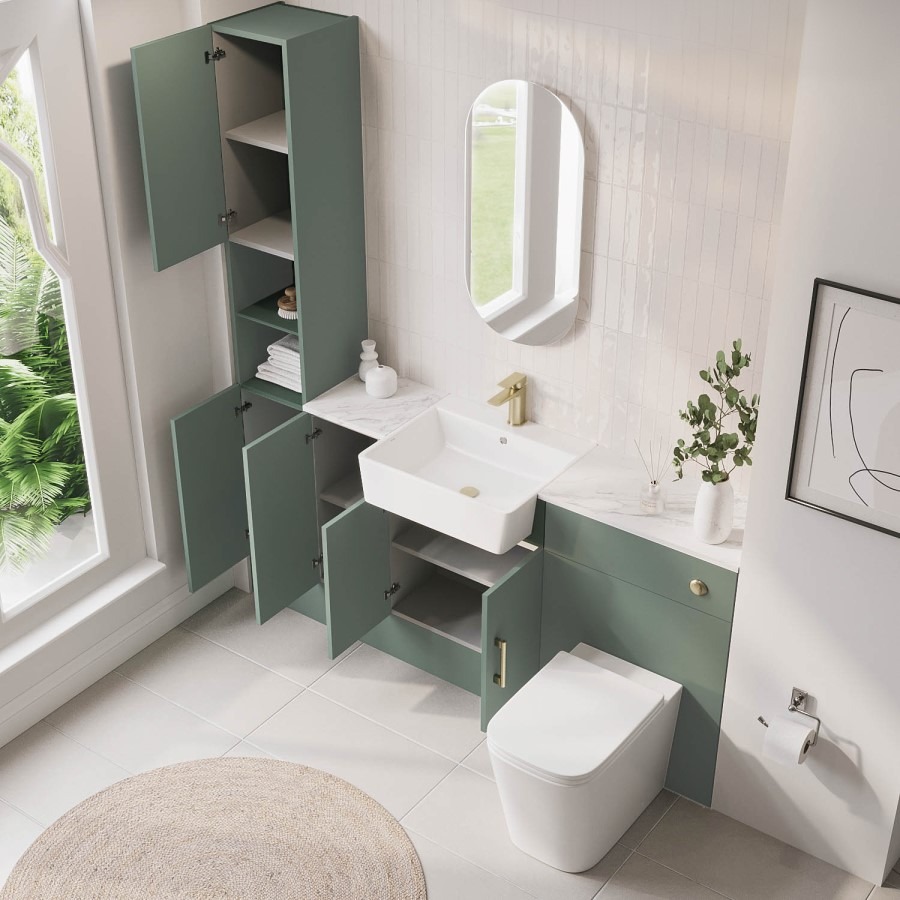 1800mm Green Toilet and Sink Unit with Storage Units & Brass Fittings - Ontario - Image 2